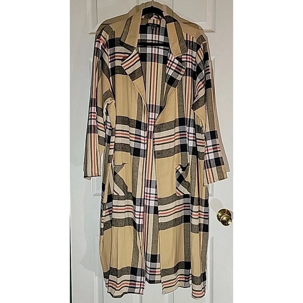 Boho Western Plaid Long Flannel Shacket Maxi Jacket Duster 2x Designer Style